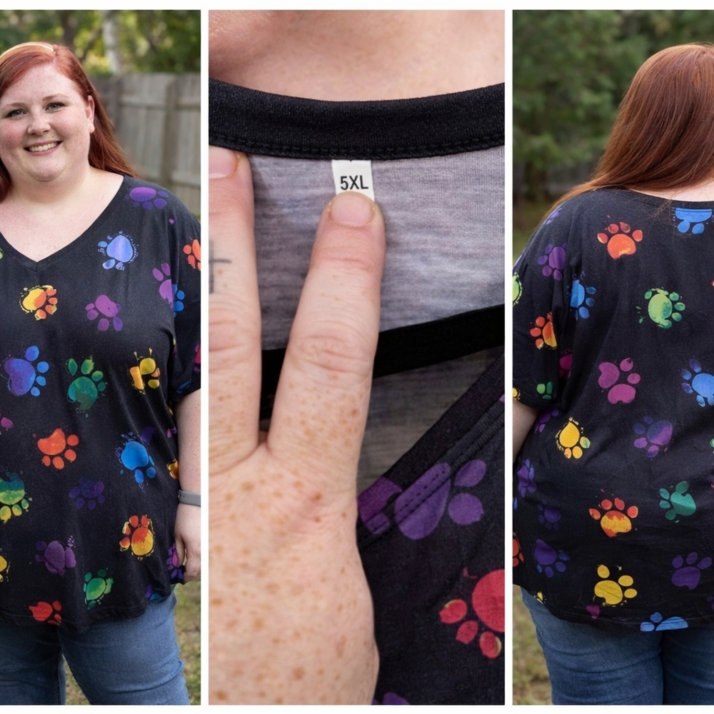 Source Unknown Multicolor Paw Print Short Sleeve Tee
